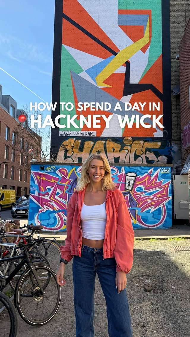 How to spend a day in Hackney Wick, London 🇬🇧 I recruited one of my besties @naomibailey.art to show us around one of my favourite areas in the city! 🌆 Here’s your itinerary:🚇 Get off the train at Hackney Wick🍳 Grab brunch & coffee at Inis 🐠 Browse the independent shops on Fish island 🖼️ Visit the V&A East Storehouse (you can also pop to the new V&A East which just opened down the road too!)🍰 Pick up a sweet treat from E5 Bakehouse 🌳 Wander through Queen Elizabeth Olympic park & take a stroll down the river🍻 Finish your day with sundowners & food at Hackney Bridge 🚇 Stroll back to Hackney Wick station Save this video for your next day out & send it to someone you want to explore with 🥰 Make sure you check out my gal @naomibailey.art’s affordable art ♥️ #londonguide #londondayout
