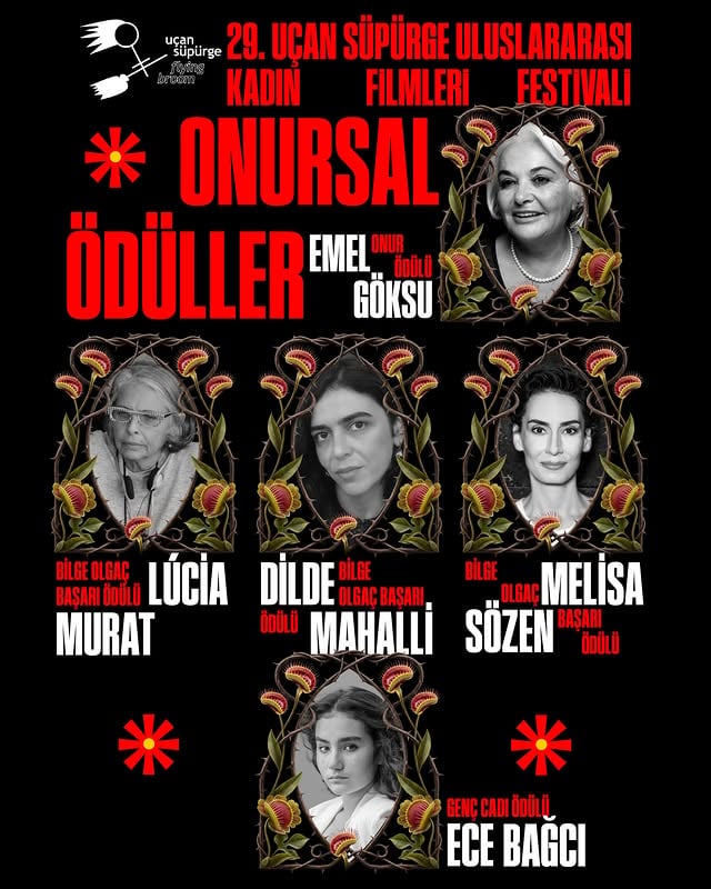 29.⁠ ⁠Uçan Süpürge Uluslararası Kadın Filmleri Festivali’nin ödülleri açıklandı.Festivalin bu yılki Onur Ödülü, sanat yaşamı boyunca sergilediği performanslarla hafızalara kazınan oyuncu Emel Göksu’ya takdim edilecek. Bilge Olgaç Başarı Ödülleri ise ulusal ve uluslararası pek çok yapımda rol alan ve dünya prömiyerini büyük festivallerde yapan projeleriyle tanınan oyuncu Melisa Sözen, bağımsız sinemada nitelikli prodüksiyonlara imza atan ve yapımcı kimliğiyle öne çıkan Dilde Mahalli ile belgesel ve kurmaca türündeki eserlerinde toplumsal bellek ve direniş temalarını işleyen Brezilyalı yönetmen Lucia Murat’a verilecek. Festivalin, kariyerinin başlangıcındaki oyuncuları teşvik etmek amacıyla sunduğu Genç Cadı Ödülü’nün bu yılki sahibi ise, son dönem projelerindeki performansıyla öne çıkan Ece Bağcı olacak. by @ecebbagci