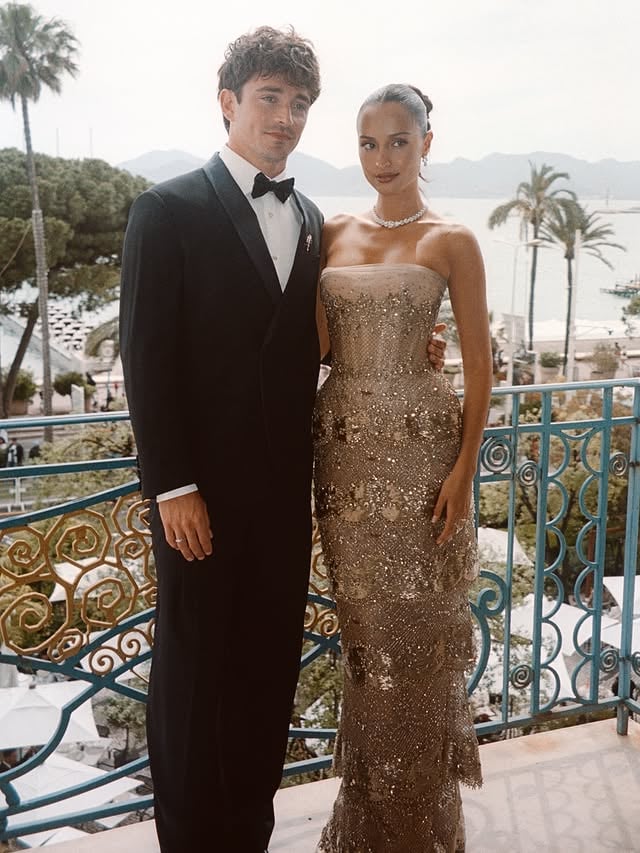 Celebrating @charles_leclerc new ambassador role with @lorealparis ❤️Dress @paolo_sebastian Jewelry @messika Hair @lauriezanoletti Makeup @lucacianciolo Shoes @christianlouboutin Paid Partnership #lorealparisfr by @alexandramalenaleclerc