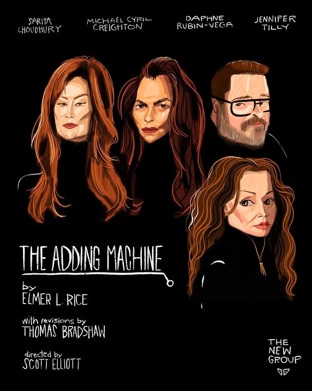 Absolutely LOVE this poster of The Adding Machine, commissioned from the genius @drunkdrawn as a wrap present from our darling Assistant Stage manager @stephenvarnado Only 4 performances left! What a wonderful memento of our time together at The New Group Theater ❤️ by @drunkdrawn