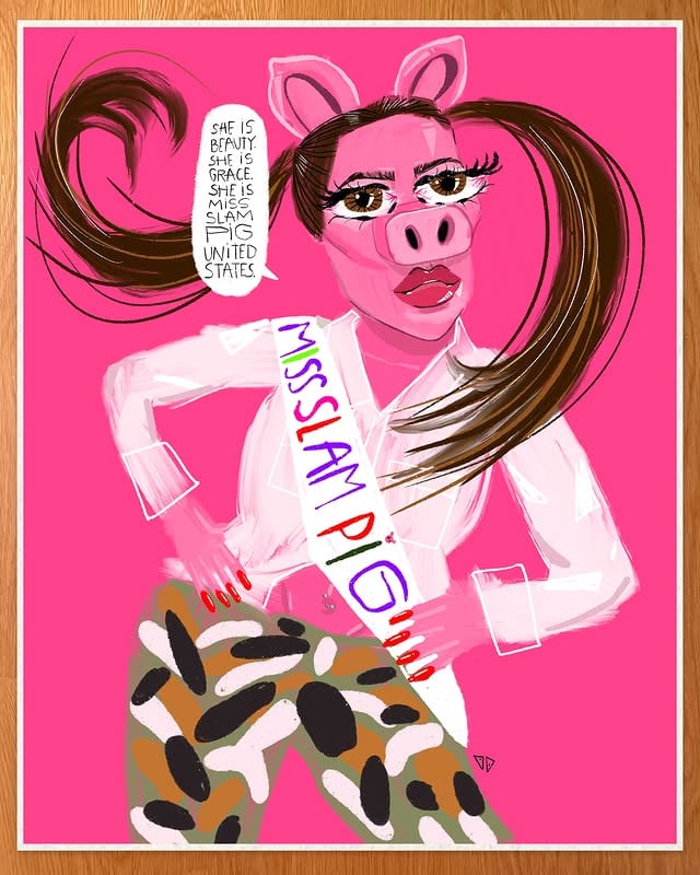 PLEASE RISE 🚨FOR OUR NEW 🇺🇸 NATIONAL ANTHEM: 🎵”She is beauty. She is grace. She is Miss Slam Pig United States.” 🫡👁️🐽👁️Fire up the smoker cause The Real Housewives of Rhode Island are cookin’ now! by @drunkdrawn