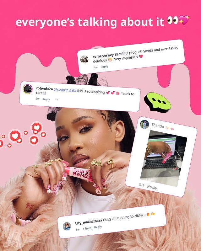the limited-edition pabi’s bomb really has everyone talking 😭💋✨created in collaboration with @cooper_pabi, this gloss was never going to stay unnoticed 💕 are we adding to cart immediately or immediately? 👀#PabisBomb #PabiBomb #essencexpabicooper #essenceafrica #makebeautyfun by @essence.cosmetics.africa