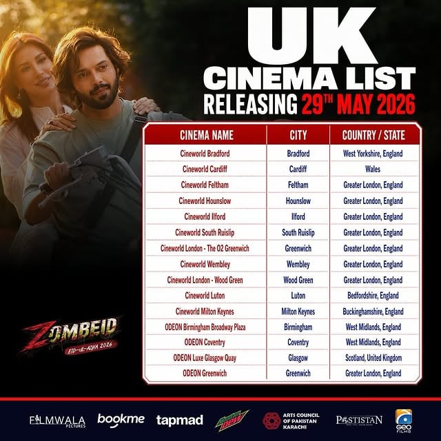 🇬🇧 UK… the outbreak hits cinemas May 29.Pakistan’s FIRST zombie thriller is arriving on the big screen with chaos, action, survival, romance, and an unforgettable cinematic ride.This Eid… the choice is yours:🩸 Sacrifice or Survive?#ZOMBEID #ZombeidUK #PakistanFirstZombieThriller #FahadMustafa by @mustafafahad26