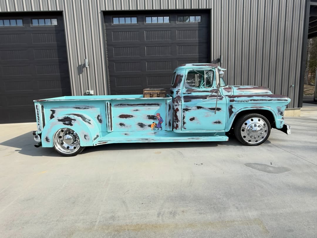 #PcnyXChange 1957 Chevy C 6500 Custom Dually Pickup with 5.9 Cummins Diesel This truck was a completely custom build starting with the cab of a C6500 placing it on top of the Chevy 3500 Duallychassis then a full custom pickup bed being built for it, over five years to fabricate and build this truck. – This truck sits on a 2002 Chevy 3500 Dually chassis with power steering, disc brakes and suspension. -5.9 Cummins diesel Engine-Allison automatic transmission-22 inch custom aluminum wheels-Rear tag hitch & Fifth wheel plates in bed -Custom Leather interior with stereo -Custom Patina Paint with clear. 5 paint jobs to accomplish this finish.IF YOUR INTERESTED @gabrielrace by @pcny