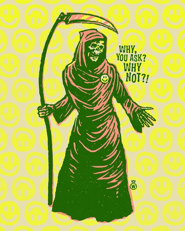 The inimitable @dr.wolfenbergen aka Justin Moll asking why the hell not for Vol.4 of Scythe zine by @bens.wartz by @truegrittexturesupply