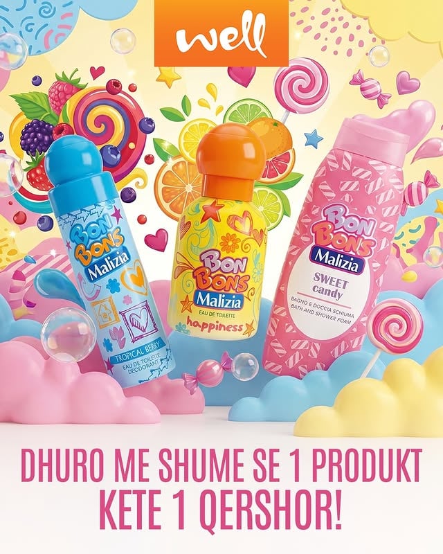 Malizia Bon Bons aromat qe cdo femije adhuron.▫️Parfumet, deot dhe shampot me aroma te lehta dhe “candy vibe” jane krijuar posacerisht per kujdes dhe butesi ndaj lekures delikate.▫️Krijoni kombinimin parfum, deo dhe shampo per vogelushin tuaj.#maliziabonbons#1qershori#well#wellalbania#beautyandcare by @wellalbania