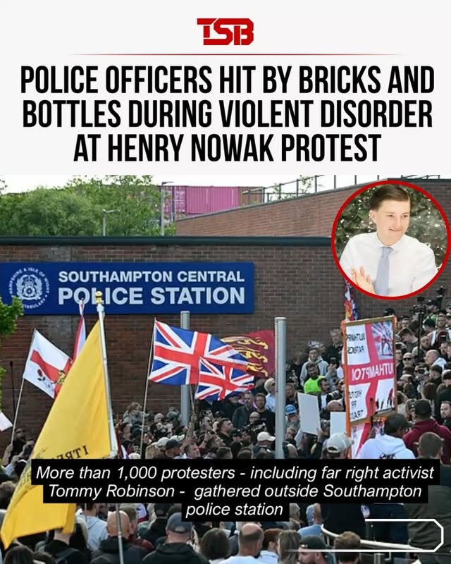 More than 1,000 protesters gathered outside Southampton police station after footage of Henry Nowak’s arrest sparked criticism of the force. Demonstrators clashed with police, throwing bricks and chairs, before moving towards the home of Vickrum Digwa, who was sentenced to life imprisonment for Henry’s murder. The protest drew far-right activists, despite Henry’s father urging people not to use his son’s death to fuel hatred or tension following the sentencing.#TSB #TSBNEWS by @theshadeborough