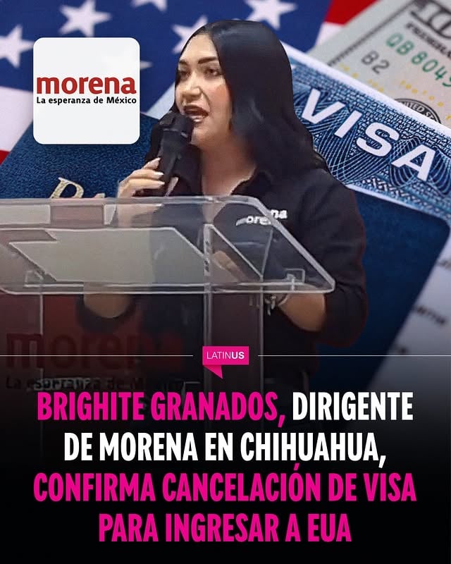 El gobierno de Donald Trump canceló la visa a la dirigente de Morena en Chihuahua, Brighite Granados, confirmó la propia funcionaria este miércoles en una rueda de prensa.La morenista dio a conocer que se enteró de la suspensión luego de que intentara cruzar a Estados Unidos y las autoridades migratorias le informaran la decisión el pasado 29 de mayo.Lee la nota completa en el link de nuestra bio.#Latinus #InformaciónParaTi