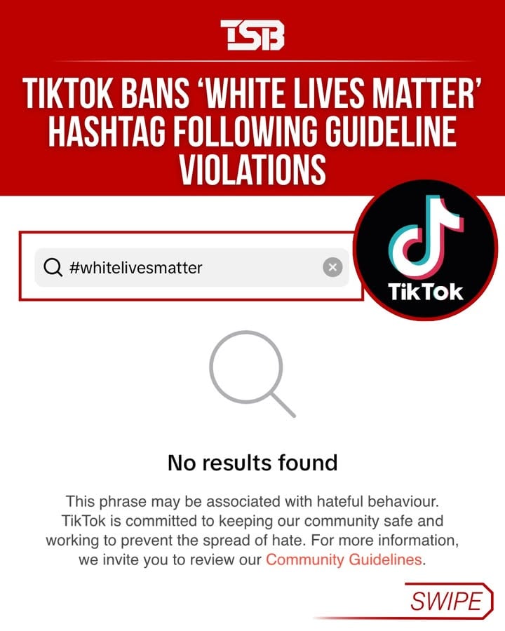 #TikTok has reportedly blocked searches for the #WhiteLivesMatter hashtag following a surge in posts containing hateful content and footage linked to racist riots.

The move comes after the verdict in the death of Henry Nowak sparked widespread online reaction, with users reporting videos featuring inflammatory rhetoric and far-right messaging circulating on the platform. The hashtag now appears to be restricted, with TikTok directing users to its community guidelines and safety resources instead.
#TSBNews #TSBTalks