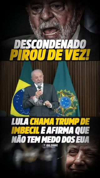 SIGA @carteiroreaca 

Em discurso ao vivo, Lula perdeu qualquer limite diplomático e chamou Donald Trump de "imbecil". O presidente também afirmou que "não pode aceitar esse tratamento dos EUA", declarou que Trump "não é o imperador do mundo" e disse que o presidente americano estaria fomentando conflitos para prejudicar sua candidatura.

Lula ainda chamou Marco Rubio de "latino-americano frustrado", afirmou que os Estados Unidos derrubaram a democracia brasileira em 1964 e acusou Trump de induzir uma violência desnecessária. 

O petista também declarou que, "se os EUA querem problemas, o Brasil não vai chorar". E afirmou que ninguém deve ter medo dos Estados Unidos.

A explosão de ataques contra Trump vem logo após os Estados Unidos classificarem PCC e Comando Vermelho como organizações t3rr0ristas, uma medida apoiada e articulada por Flávio Bolsonaro. Por que Lula ficou tão revoltado com esta decisão?