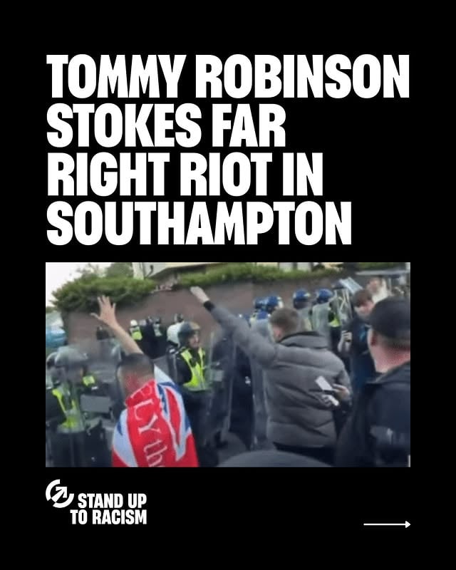 Last night the far right proved they are only interested in exploiting the horrific killing of Henry Nowak for their own racist gains to whip up a riot in Southampton. We must not let gthe far right divide us #standuptoracism by @standuptoracismuk