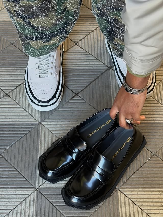 Poly Loafer Lo, styled by Ayke /// Our take on the ultra-thin outsole trend, reimagined with a bold geometric silhouette and paired with a timeless penny loafer upper. Classic staples, designed to make a statement..Use code AYKE10 for 10% off sitewide.. #unitednude #ss26 #footweardesign #reimaginedclassics #unisexdesign by @unitednude