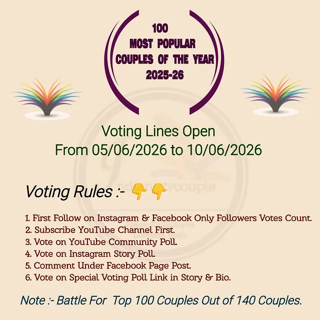 Be Ready 😍💫❣️ 100 Most Popular Couples of The Year 2025-26 ❤️ #100mostpopularcouplesoftheyear #indian_tvcouple Rules Follow Strictly All Facebook, YouTube link in Story & Bio go and follow fast 😍👍 Battle Between 140 Couples 🔥🔥🔥 by @indian__tvcouple