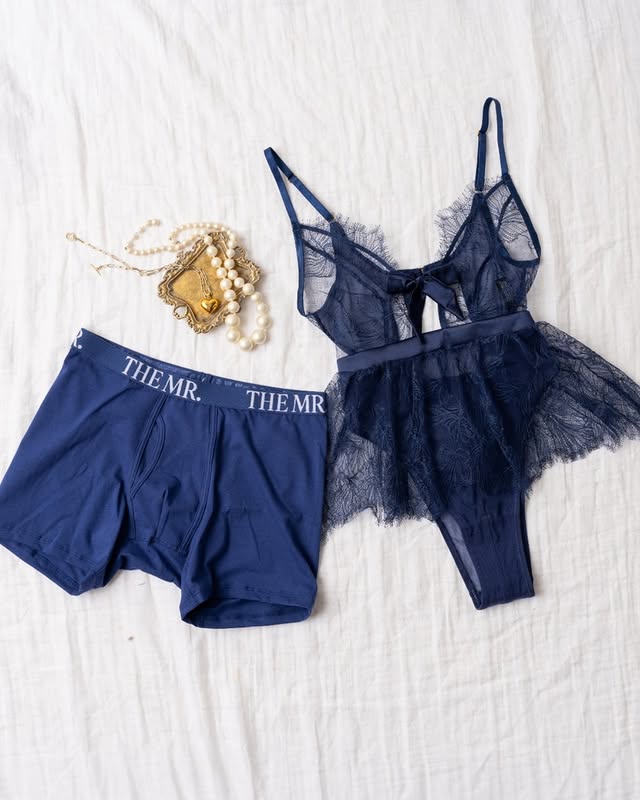 Perfect timing...our Navy Mr. Boxers & Navy Core pieces are BACK! Matching your man has never looked better....💙✨ by @mentionables