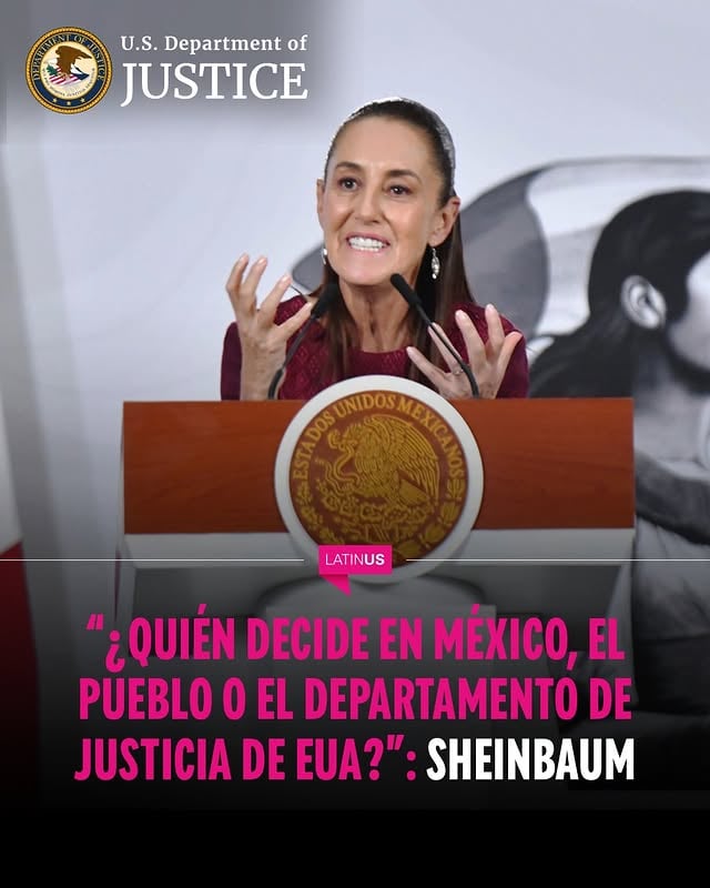 Sheinbaum afirmó que el expediente difundido por el Departamento de Justicia de EUA no aporta pruebas y aseguró que ya hay antecedentes de acusaciones sin sustento. Dijo que la FGR debe investigar, pero México no puede aceptar “a ciegas” solicitudes de extradición. #Latinus #InformaciónParaTi