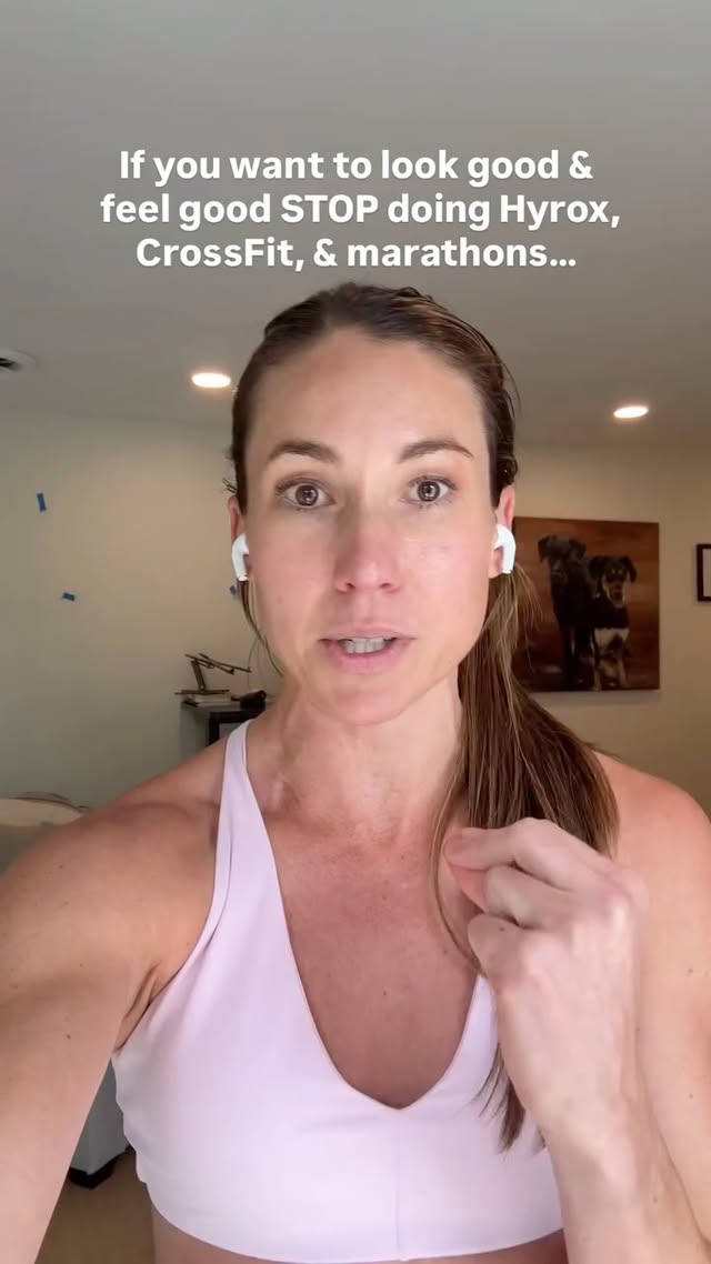 Social media and the fitness industry is lying to you about what real health can look like. 

Unless your goal is to get really good at running or the sports of Hyrox or Crossift, you do NOT need to do them to get into better shape. 

If you are burnt out and/or in a hard season of life with high stress of little kids and/or work, these aren’t the best strategies to choose to work on your fitness. A lot of the content we consume on social media is of a bunch of fitness addicts chronically over-training and using a lot of it for content. They wouldn’t last a day in your shoes!!
And it’s certainly not what is necessary to achieve the goals you have for yourself. 

-3-4 full body strength sessions (follow a plan to dose the stress properly!) 
- calorie and macro awareness 
- walk and play with your kids as much as possible
- try to get better sleep

This is the way^^for health and longevity

**I am NOT saying you should never sign up for a race and enter a hard and gritty season of training. It is good to get out of your comfort zone and push yourself IN THE RIGHT SEASON OF LIFE. I’m speaking to the people chronically burning themselves out with those styles of training. Esp the ones thinking it’s “healthy” or the “only way”. Fitness addiction and burn out is NOT healthy and it doesn’t need to be so extreme. Let alone, time-consuming. 

#fitmom #kettlebellworkout #workoutsforwomen 
#hyrox crossfit