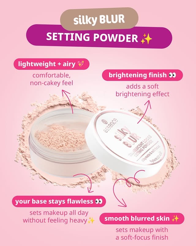 POV: your makeup still looks fresh hours later 😌🫧✨the #essence silky BLUR translucent loose setting powder understood the assignment 💄#silkyblurfoundation #essencesilkyblurfoundation #essencefoundation #faceroutine #newessence #esseafrica #makebeautyfun #affordablemakeup by @essence.cosmetics.africa