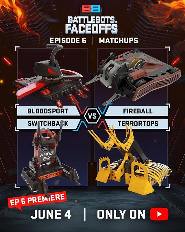 ⚠️ FaceOffs Ep 6 arrives TOMORROW.An underdog rises. Chaos follows.You’ll want to see this one.📺 Thursday • 1PM PT • Free on YouTube🔥 And soon: The BattleBots Pro League powered by Bright Data coming this summer!. by @battlebots