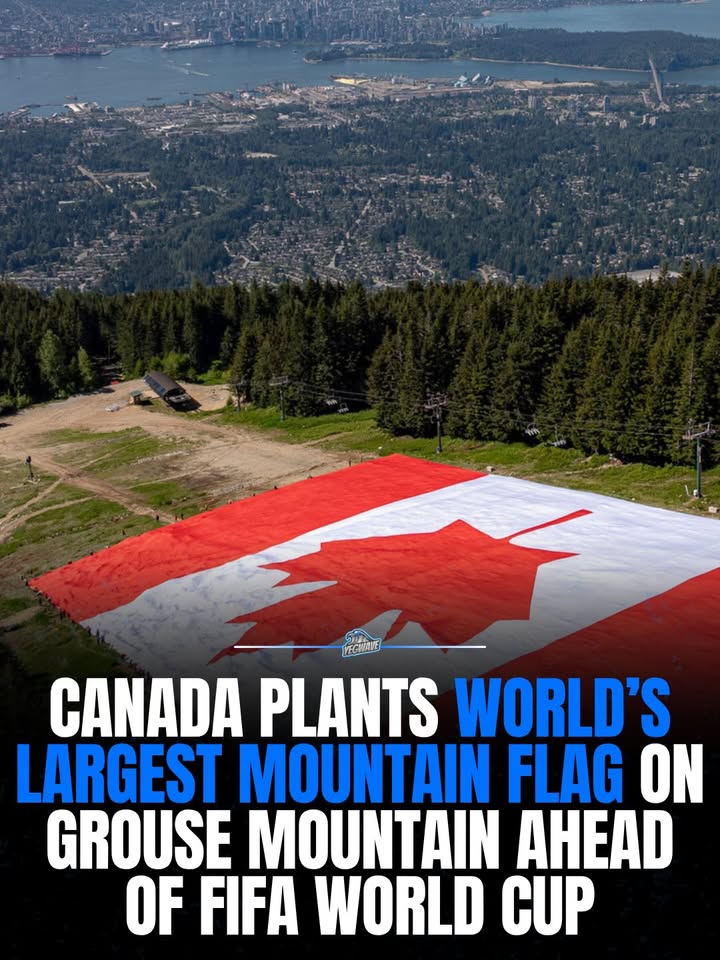 A massive Canadian flag now stretches across The Cut on Grouse Mountain overlooking Vancouver, with the 160-metre by 80-metre maple leaf setting a Guinness World Record as the largest flag ever unfurled on a mountain ahead of the FIFA World Cup 🇨🇦

(🎥: Grouse Mountain Resort)