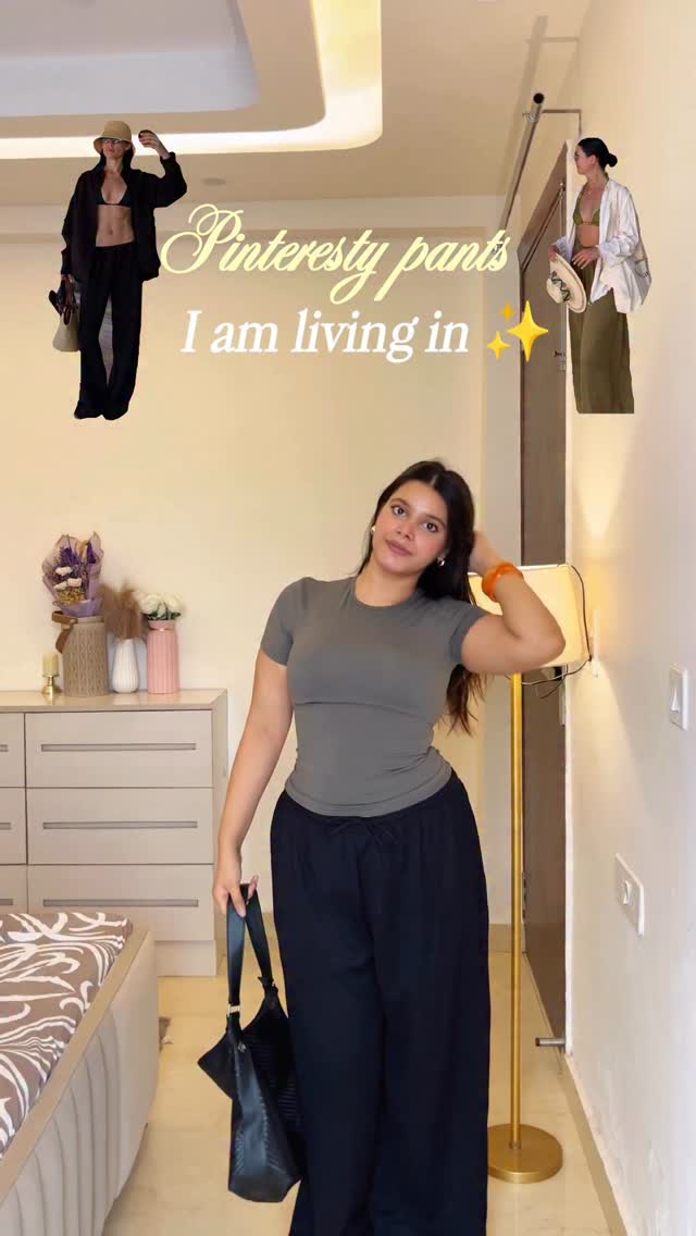 U cn comment for links ✨💓.They are from Myntra ✨.......Vacation pants, flowy pants, black pants, olive green pants, pinteresty pants by @kajal_goyal__