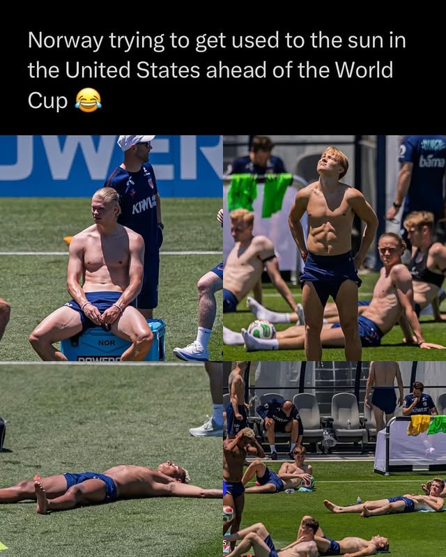 Norway isn’t used to the USA heat 😭😭😭

Everybody joking that the Norway national team might need sunscreen breaks every 10 minutes after landing in the USA for World Cup prep because they looked completely shocked by the heat and sun during training sessions, with fans saying half the squad was laying out trying to adapt like they were on vacation instead of getting ready for the biggest tournament in the world. Videos of players relaxing in the sun had social media going crazy with people saying the Scandinavian weather could never prepare them for American summer temperatures, especially in cities where the humidity feels like a wall the second you walk outside. Some fans were even saying Norway better get used to it fast because the USA heat in June and July is a whole different level compared to the cold cloudy weather they’re used to back home, but others were laughing saying the team actually looked like they were enjoying every second of finally seeing sunlight for more than a few hours.

Follow US (@doughburrow) one of the funniest pages on IG 😭

Via (Footballtweet , X)