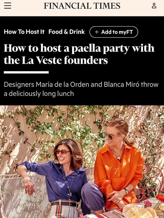 Thank you @fthtsi ❤️ @financialtimes for telling the story of a lunch we hosted in Madrid to celebrate the opening of our new @lavestelaveste store. A gathering shaped by many of the things we love most: beautiful tables, good food and a creative mix of people around them. 🥘 Thank you #FelicityHughes for telling our story and capturing the spirit of the day Pictures by @crls.chavarria Gracias @soplamotte @se_comms❣️ by @blancamiro