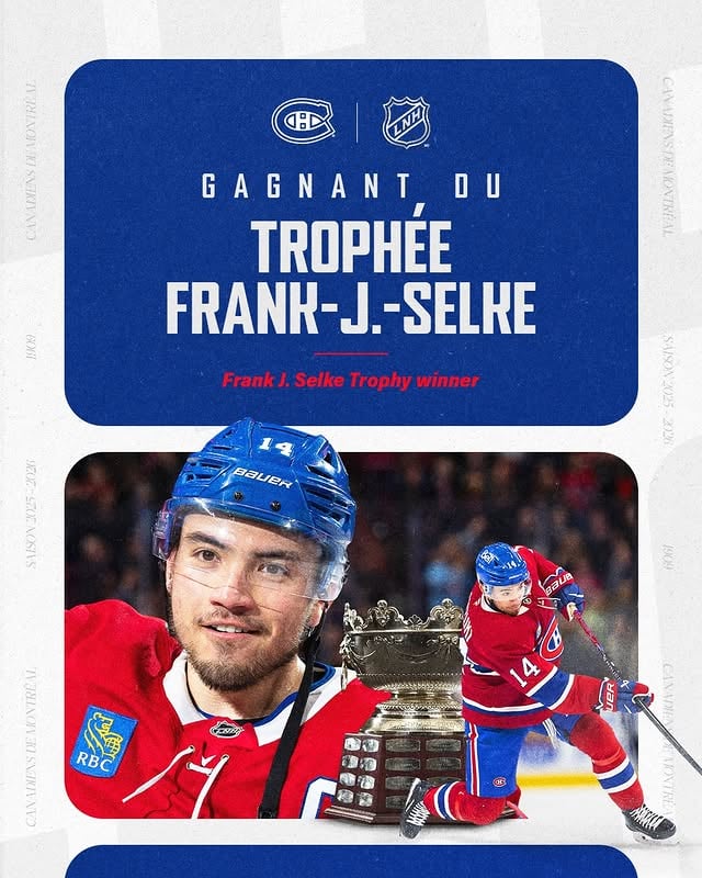 Notre capitaine, Nick Suzuki, a remporté son premier trophée Frank-J.-Selke! 🏆

Captain Nick Suzuki has won his first Frank J. Selke Trophy!

#GoHabsGo