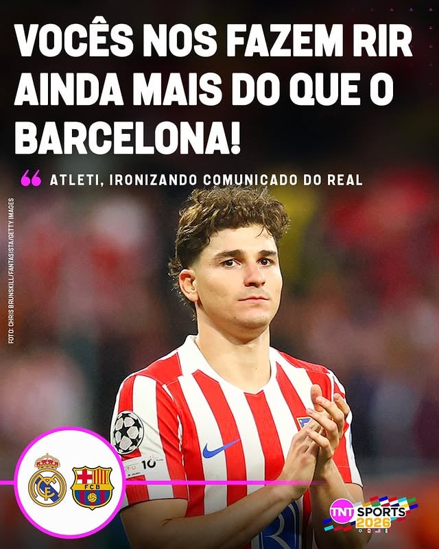 SOBROU ATÉ PRO BARCELONA! 👀 Após ironizar o comunicado do Real Madrid sobre uma nota que falava da recusa do Atl. de Madrid por negociar Julian Álvarez com os merengues, o clube colchonero não deixou barato e ainda finalizou mandando esse recado para o outro rival... 😅 #MFM
