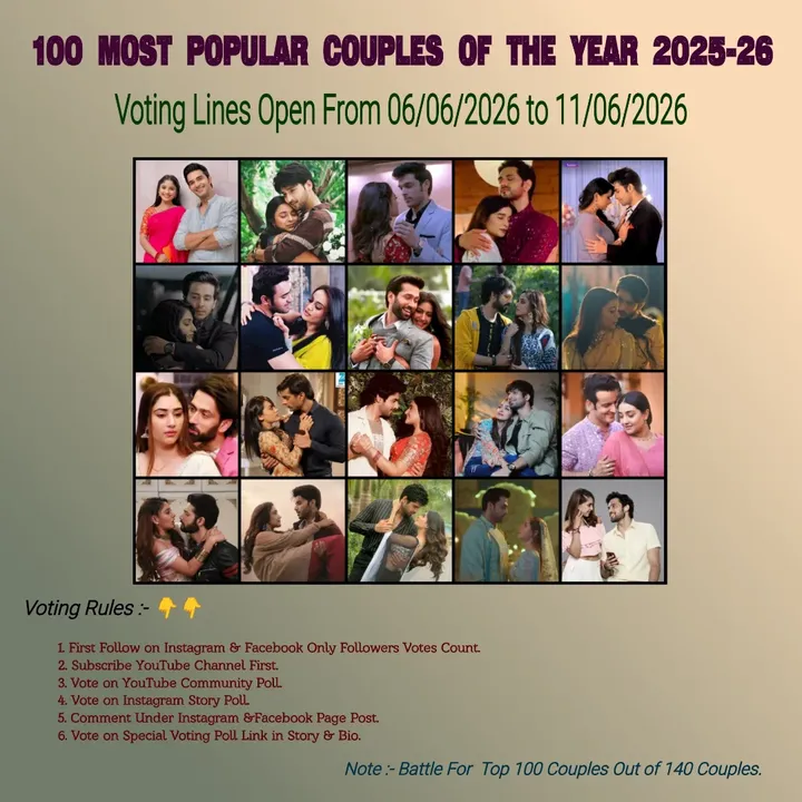 Vote Now 🔥❣️❤️👇 100 Most Popular Couples of The Year 2025-26 First Follow Then Vote ❤️👍 #Indian_tvcouple Read Rules in Post & Follow Strictly 👍 #Shivika #maHer #Ishqaan #Sharbhi by @indian__tvcouple