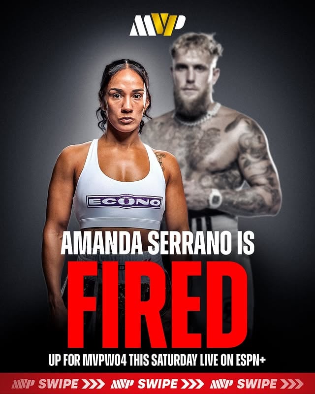 Amanda Serrano is FIRED up for MVPW04 THIS SATURDAY Live on ESPN+ 🔥🌴

Tickets are going FAST⚡️…link in bio / stories🎟️

——— 
Saturday, June 13th
LIVE on ESPN+
Caribe Royale Resort - Orlando, FL
#MVPW04