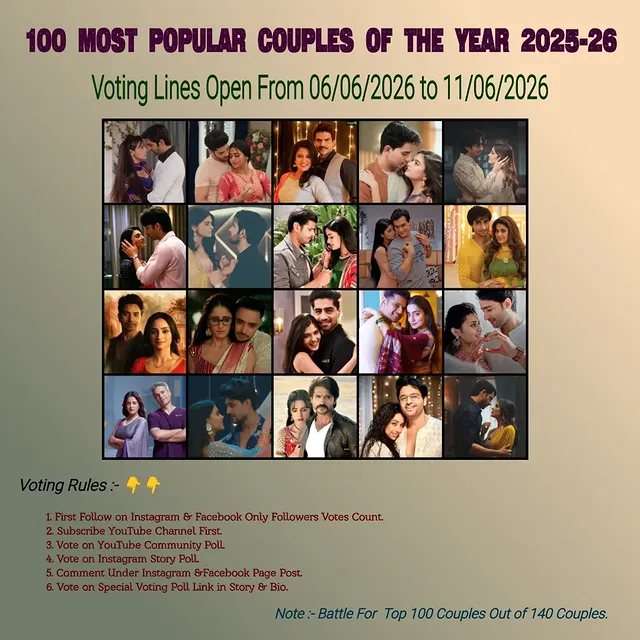 Vote Now 🔥❣️❤️👇 100 Most Popular Couples of The Year 2025-26 First Follow Then Vote ❤️👍 #Indian_tvcouple Read Rules in Post & Follow Strictly 👍 #Manvik #Aryanta #kaira #Arnavkhushi by @indian__tvcouple