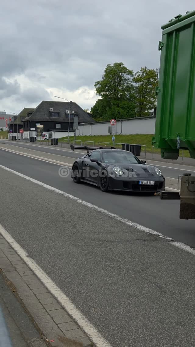 Spotted: the Turbocharged Porsche 992.2 GT3RS with a Taycan Turbo GT with Manthey Kit right behind it! #porsche #911 #gt3rs #Erlkönig #nürburgring by @automotive_mike