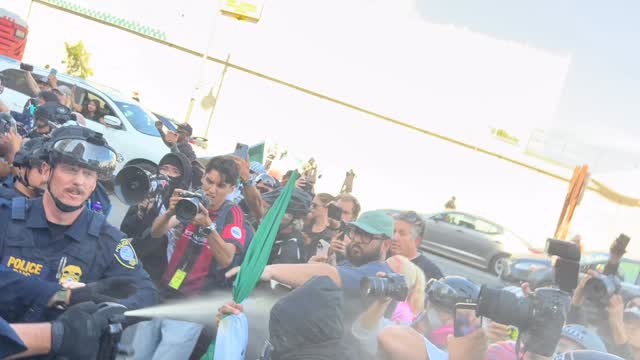 On June 6, 2026, DHS and SRT took decisive action, escalating the situation and making targeted arrests, deploying bear mace to the crowd. by @ice_out_ofla