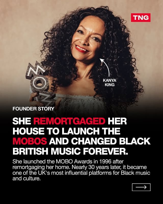 📊 Kanya King remortgaged her house to launch the MOBO Awards, and changed British music forever.Growing up in a council flat in Kilburn, Kanya saw how Black artists were being overlooked by mainstream award shows and decided to create her own platform. After remortgaging her home, she launched the MOBO Awards in 1996, helping shine a spotlight on genres including grime, garage, R&B, hip-hop and Afrobeats.Over nearly three decades, MOBO became one of the most important platforms in UK music, supporting artists from Stormzy and Kano to Amy Winehouse and Rihanna.Kanya King passed away aged 57, leaving behind a legacy that transformed opportunities for Black British music and culture. by @thenumbersgame1