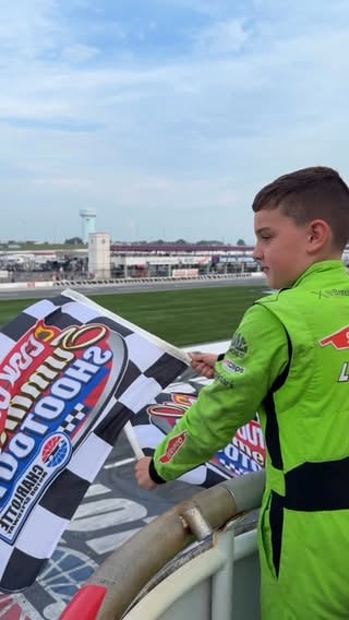 Tom Busch, father of Kyle Busch, leads the field for an honorary lap in the No. 51 as @brextonbusch waves the green and checkered flags. ❤️