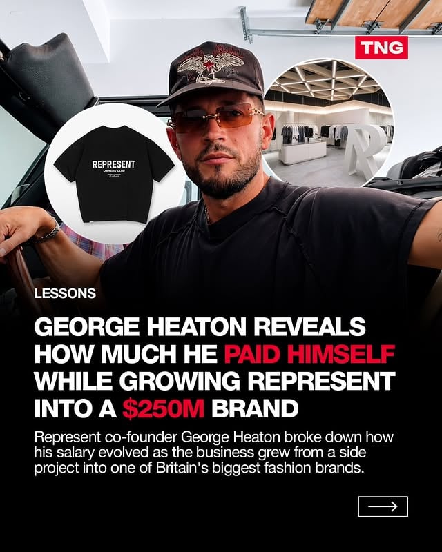 📊 George Heaton just revealed how much he paid himself while building Represent into a $250M brand. From reinvesting every penny in the early days to scaling one of Britain’s biggest fashion brands, the Represent co-founder breaks down how his salary evolved as the business grew.Via @georgeheaton by @thenumbersgame1