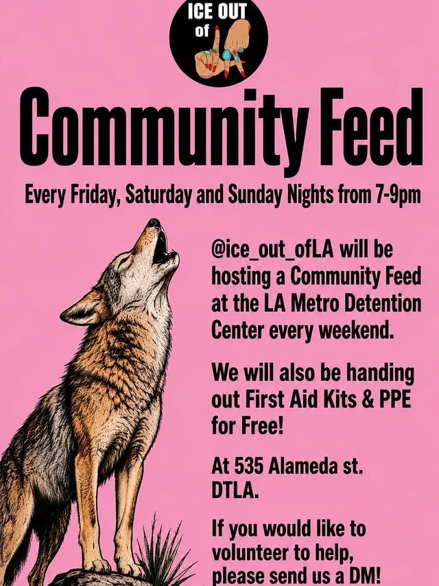 🔥Dinners are Back!🔥 Every Friday, Saturday & Sunday Nights from 7-9pm at the LA Metro Detention Center! We will also be handing out First Aid Supplies and PPE for FREE! Join us at 535 Alameda st. DTLA. Volunteers needed, Send us a DM. Gracias!#iceoutofla by @ice_out_ofla