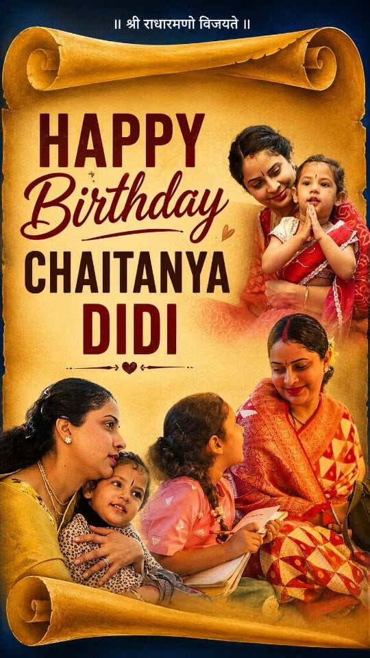 जन्मदिनमिदम् अयि प्रिय दीदी ।
शं तनोतु ते सर्वदा मुदम् ॥ १ ॥
प्रार्थयामहे भव शतायुषी ।
ईश्वरः सदा त्वां च रक्षतु ॥ २ ॥
पुण्य कर्मणा कीर्तिमर्जय ।
जीवनम् तव भवतु सार्थकम् ॥ ३ ॥❤️😍

Happy Birthday Chaitanya didi❤️