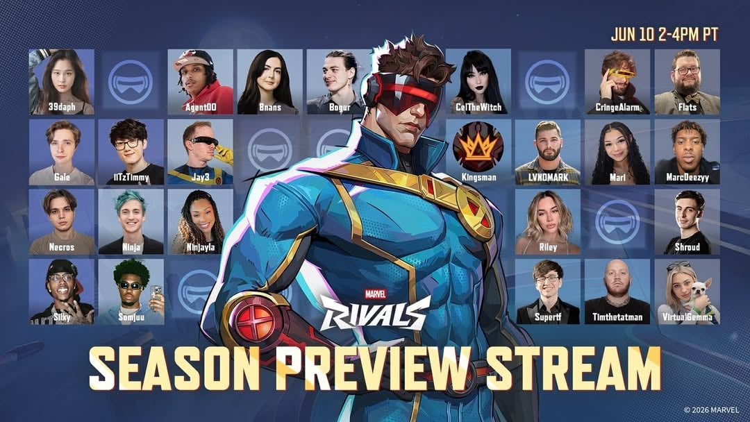 🚀 The next massive chapter of the Chronoverse is about to unfold! 💥 

Join an epic lineup of streamers as they squad up to explore the absolute madness waiting in Season 8.5! Check out the transmission below to spot some of your favorite community faces, and get ready for exclusive first-looks and game-changing sneak peeks. 🎬 

📅 Date: June 10 at 2 PM- 4 PM PT! 

The countdown has officially begun—are you ready to step into Season 8.5? ⚡ 

#MarvelRivals