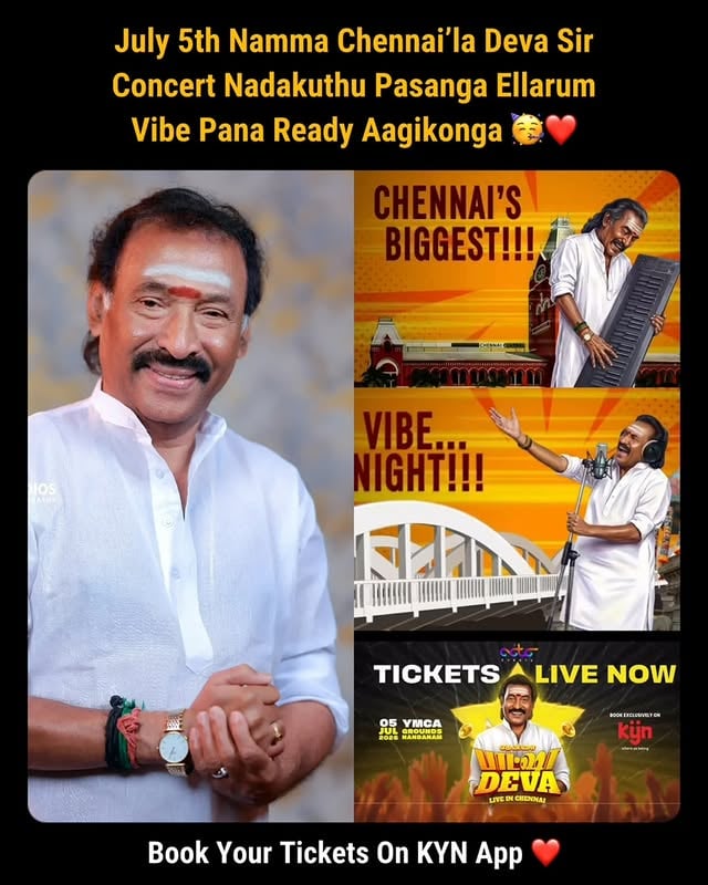Ticket Link In Bio Ticket 🎟️ CHENNAI’S BIGGEST VIBE PARTY IS HERE 😎 Gaana. Mass. Melody.Thenisai Baasha @ungaldevaoffl LIVE in Chennai 💃🕺Ticket Exclusively in @kynhood🗓️ Event Date: 5th July 20267 PM Onwards📍 YMCA Grounds#thenisaithendraldeva #chennaiconcert #actcevents #musiclover by @kaipullatalkies