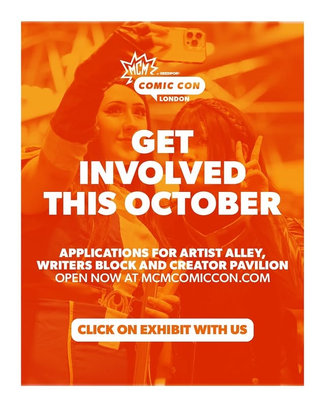 Get involved in the show in October! 🥳Applications for Artist Alley, Writers Block and Creator Pavilion are now open. Click on Exhibit With Us at mcmcomiccon.com to apply now! by @mcmcomiccon