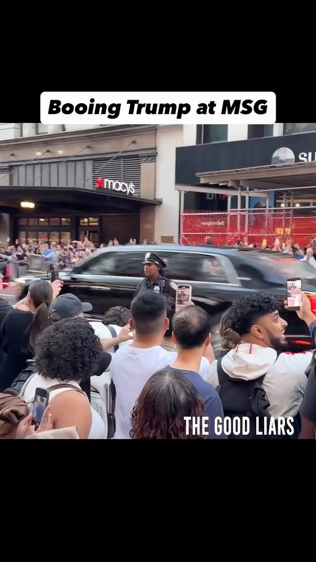 The crowd outside of Madison Square Garden booed Donald Trump as he arrived